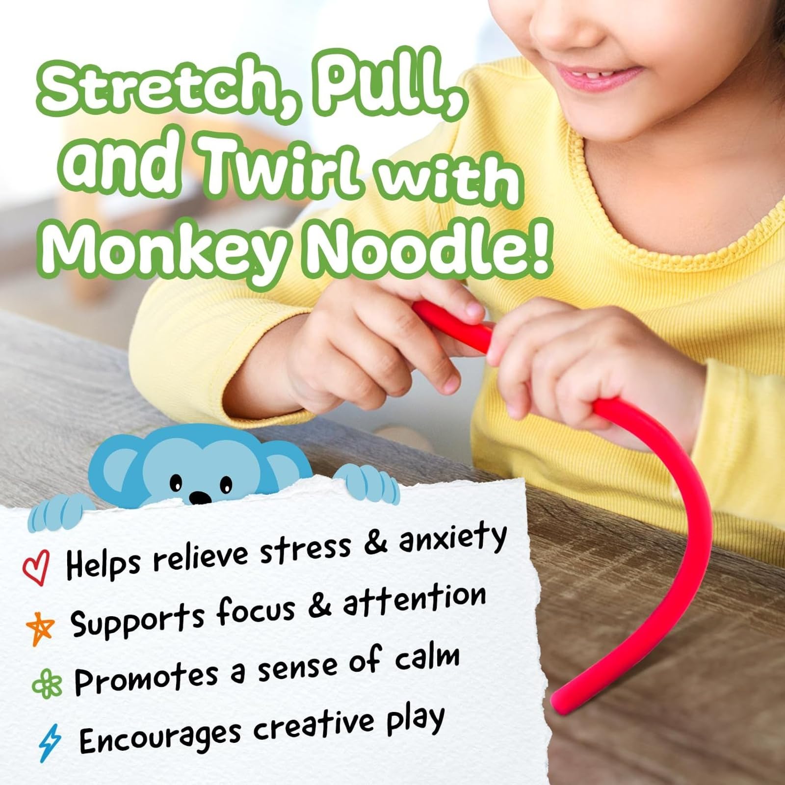 IMPREASA Monkey Noodles Fidget Toys - 5 Pack Stretchy Sensory Strings for Focus and Calm