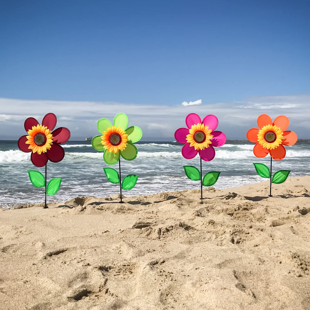 In the Breeze 12-Inch Burgundy Sunflower Wind Spinner with Fabric Petals and Fiberglass Frame