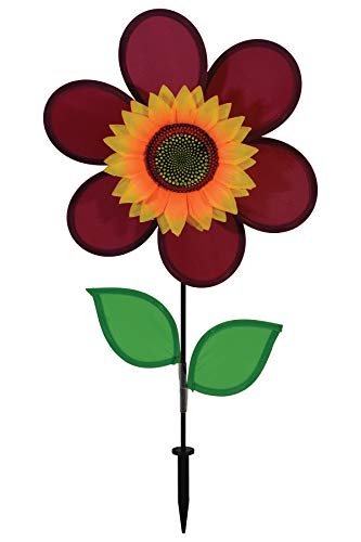 In the Breeze 12-Inch Burgundy Sunflower Wind Spinner with Fabric Petals and Fiberglass Frame