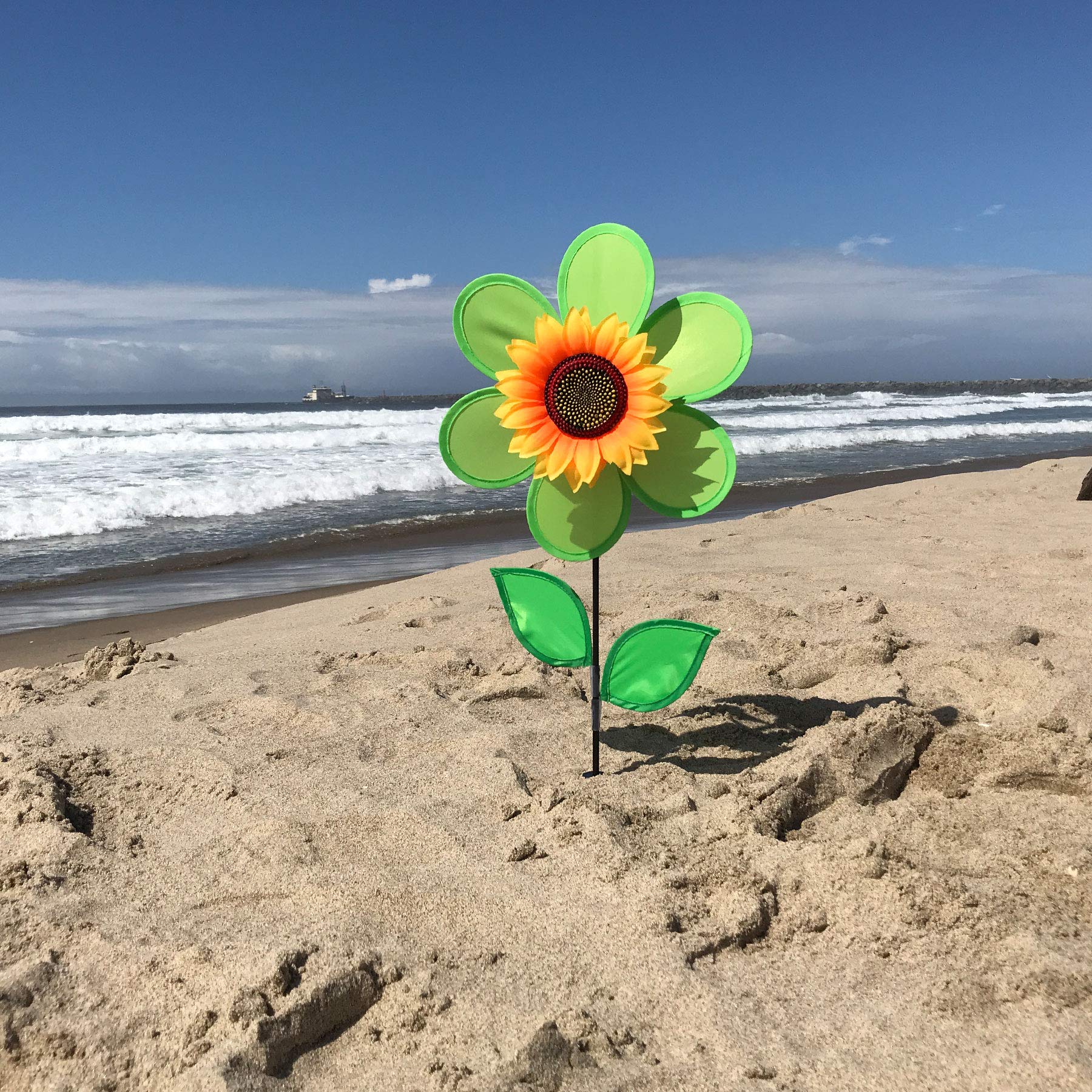 In the Breeze 12-Inch Green Sunflower Wind Spinner – Weather-Resistant Yard Decor with Fiberglass Frame