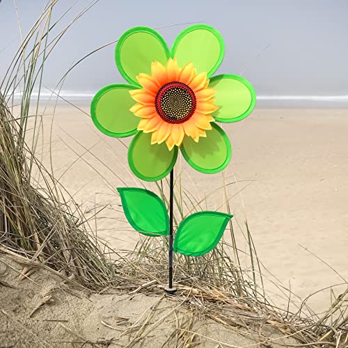 In the Breeze 12-Inch Green Sunflower Wind Spinner – Weather-Resistant Yard Decor with Fiberglass Frame