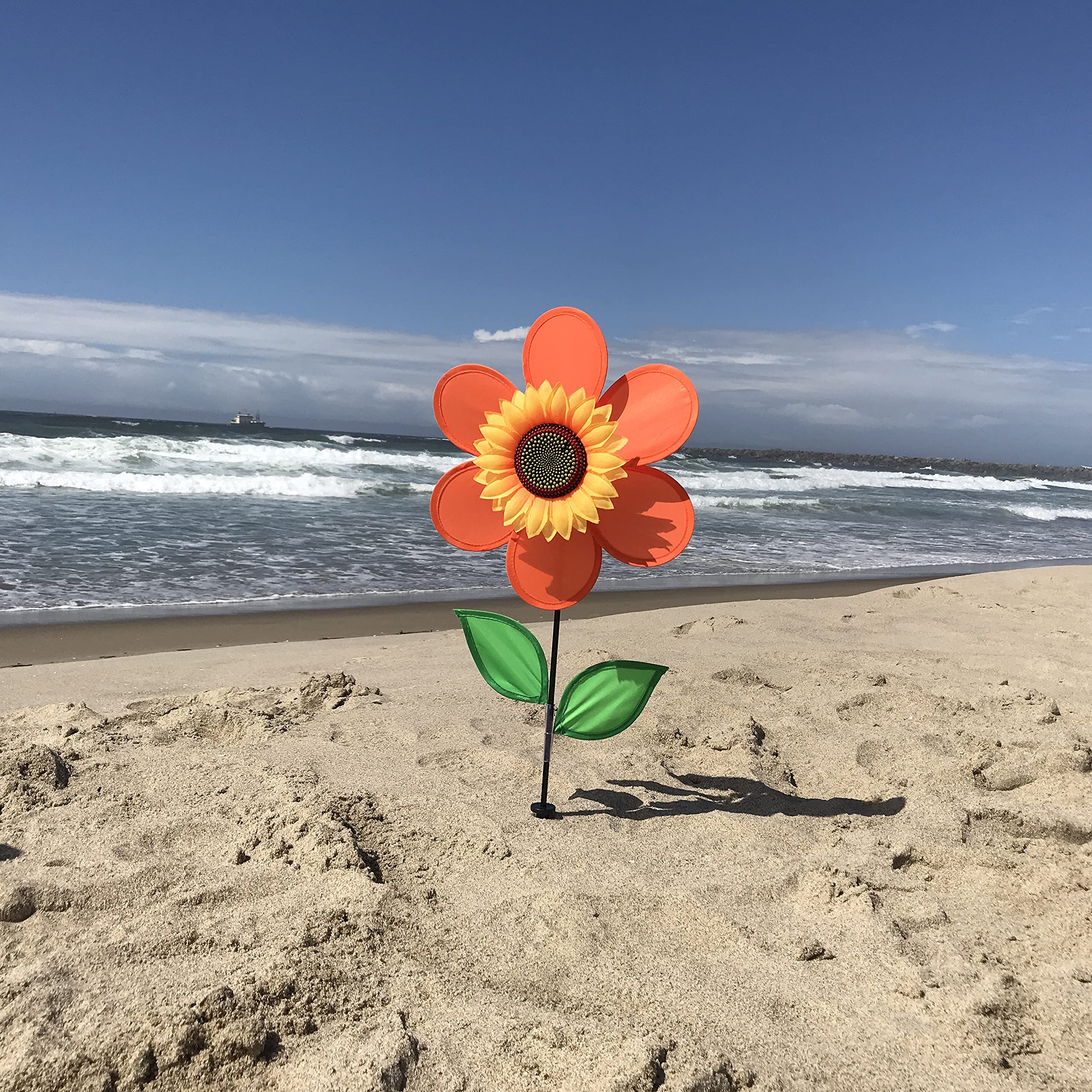 In the Breeze 12-Inch Orange Sunflower Wind Spinner – Weather-Resistant Outdoor Garden Decor