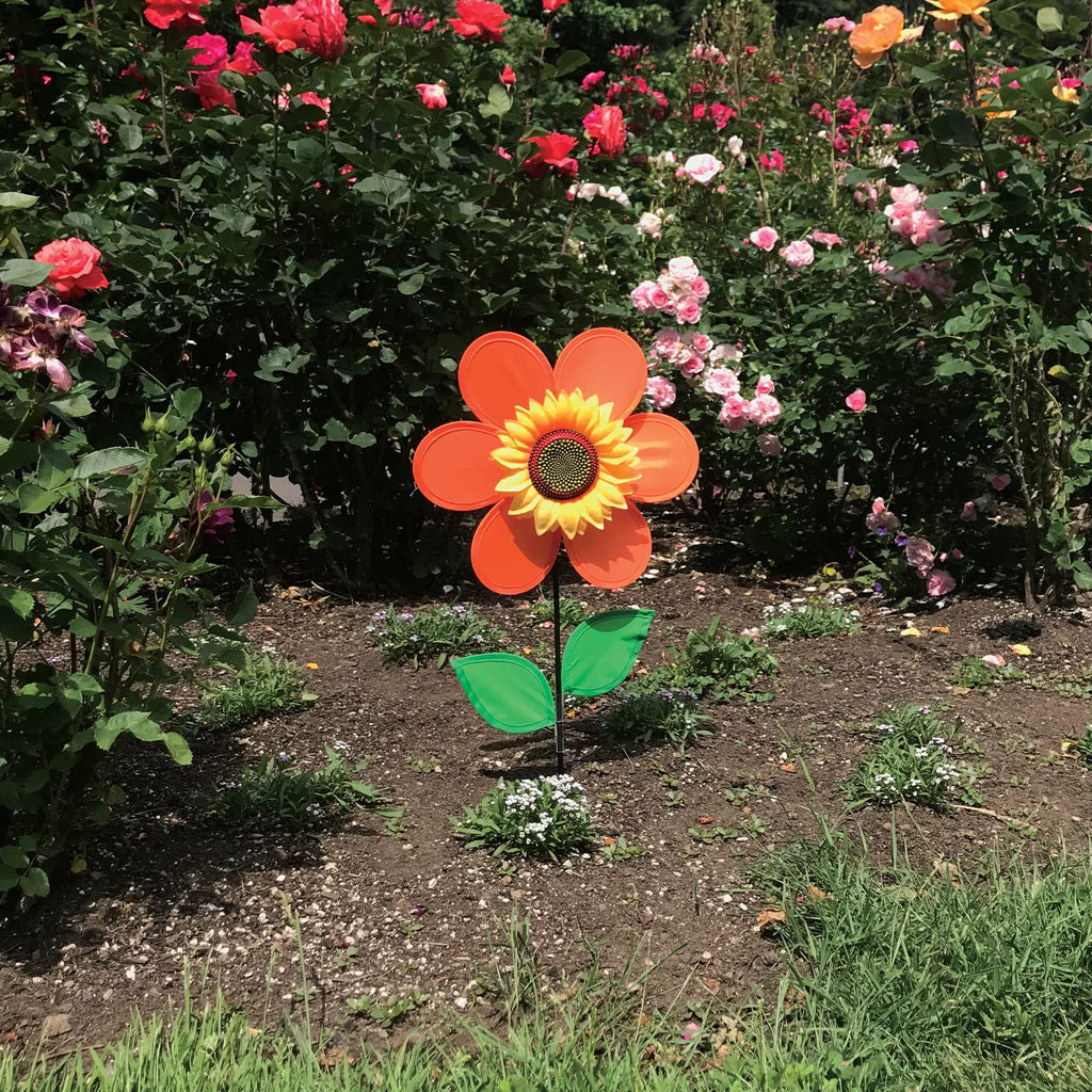 In the Breeze 12-Inch Orange Sunflower Wind Spinner – Weather-Resistant Outdoor Garden Decor