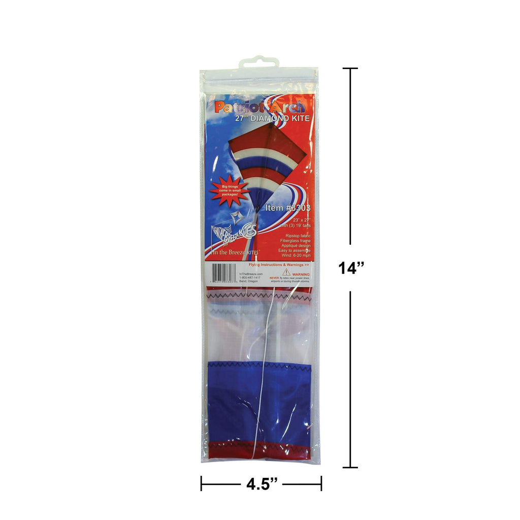 In the Breeze 27" Patriot Arch Diamond Kite - Lightweight Ripstop with 3 Tails, Line, and Travel Bag