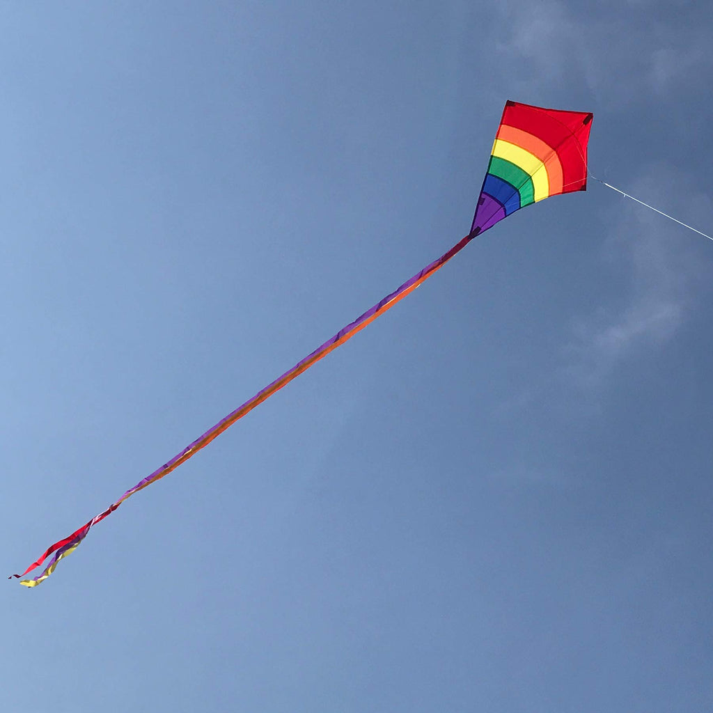 In the Breeze 27" Rainbow Arch Diamond Kite - 23" Wide, Ripstop Fabric, Fiberglass Frame, 3 Tails, Line & Bag Included