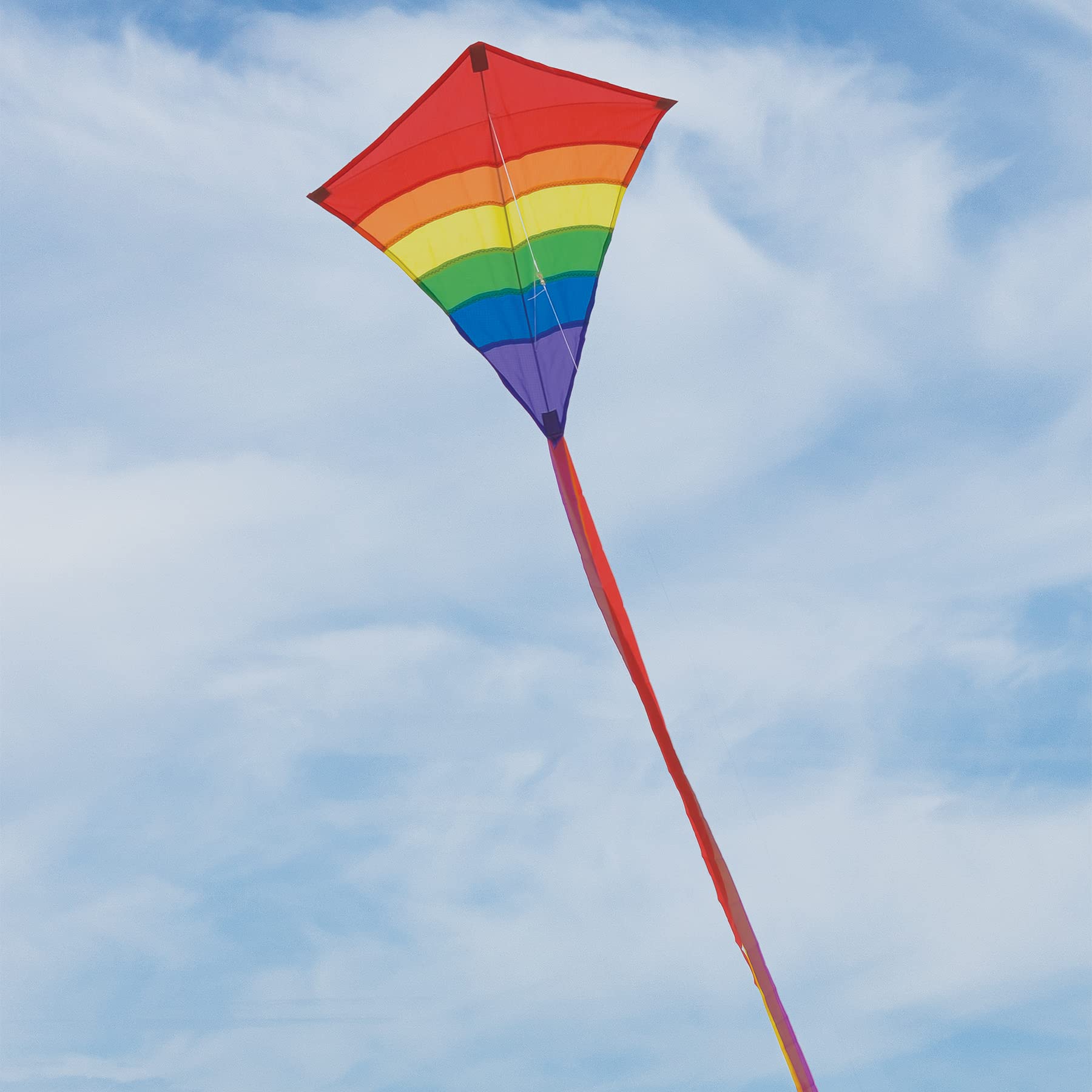 In the Breeze 27" Rainbow Arch Diamond Kite - 23" Wide, Ripstop Fabric, Fiberglass Frame, 3 Tails, Line & Bag Included