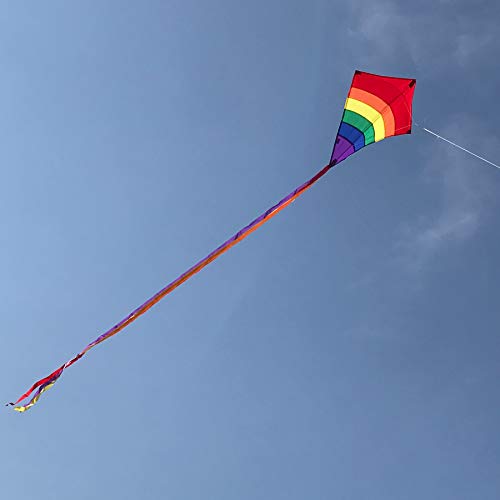 In the Breeze 27" Rainbow Arch Diamond Kite - 23" Wide, Ripstop Fabric, Fiberglass Frame, 3 Tails, Line & Bag Included