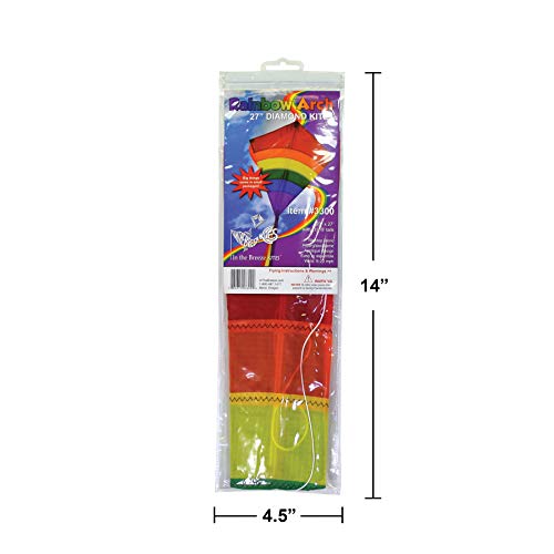In the Breeze 27" Rainbow Arch Diamond Kite - 23" Wide, Ripstop Fabric, Fiberglass Frame, 3 Tails, Line & Bag Included