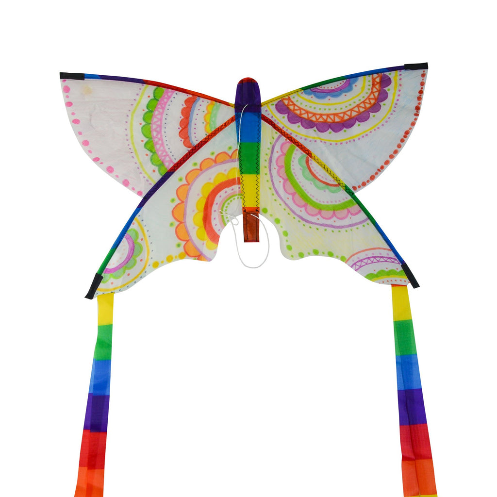 In the Breeze Butterfly Coloring Kite with Crayons – Ripstop Fabric, Rainbow Tails, 23x15 inches