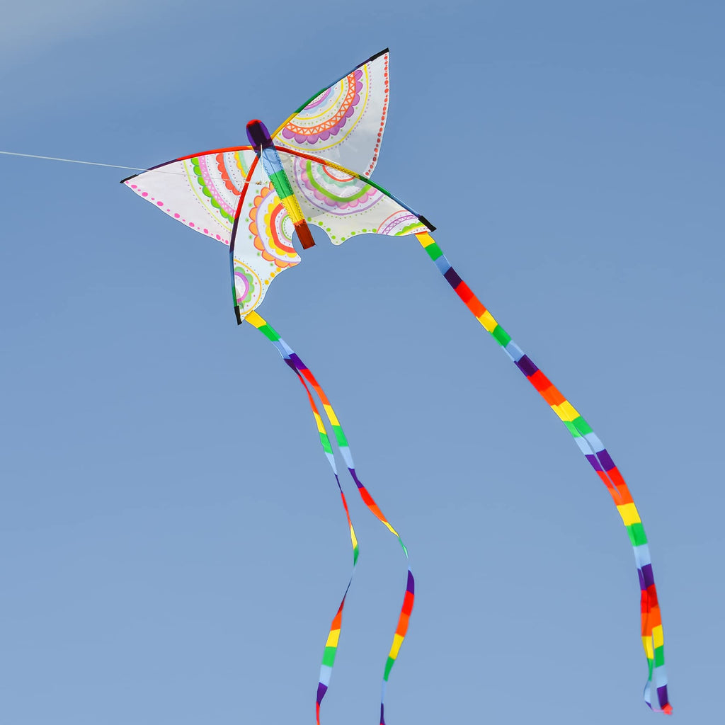 In the Breeze Butterfly Coloring Kite with Crayons – Ripstop Fabric, Rainbow Tails, 23x15 inches