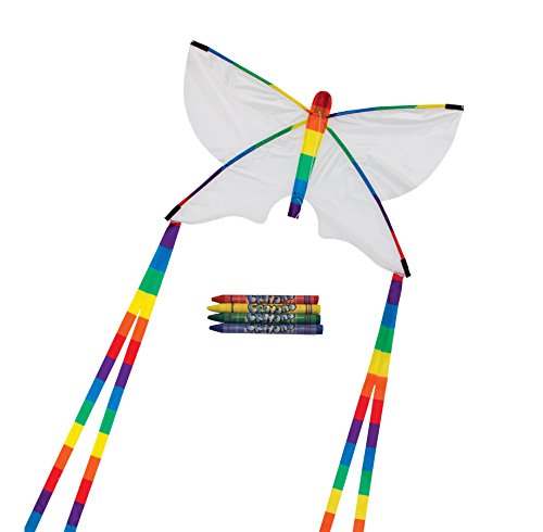 In the Breeze Butterfly Coloring Kite with Crayons – Ripstop Fabric, Rainbow Tails, 23x15 inches