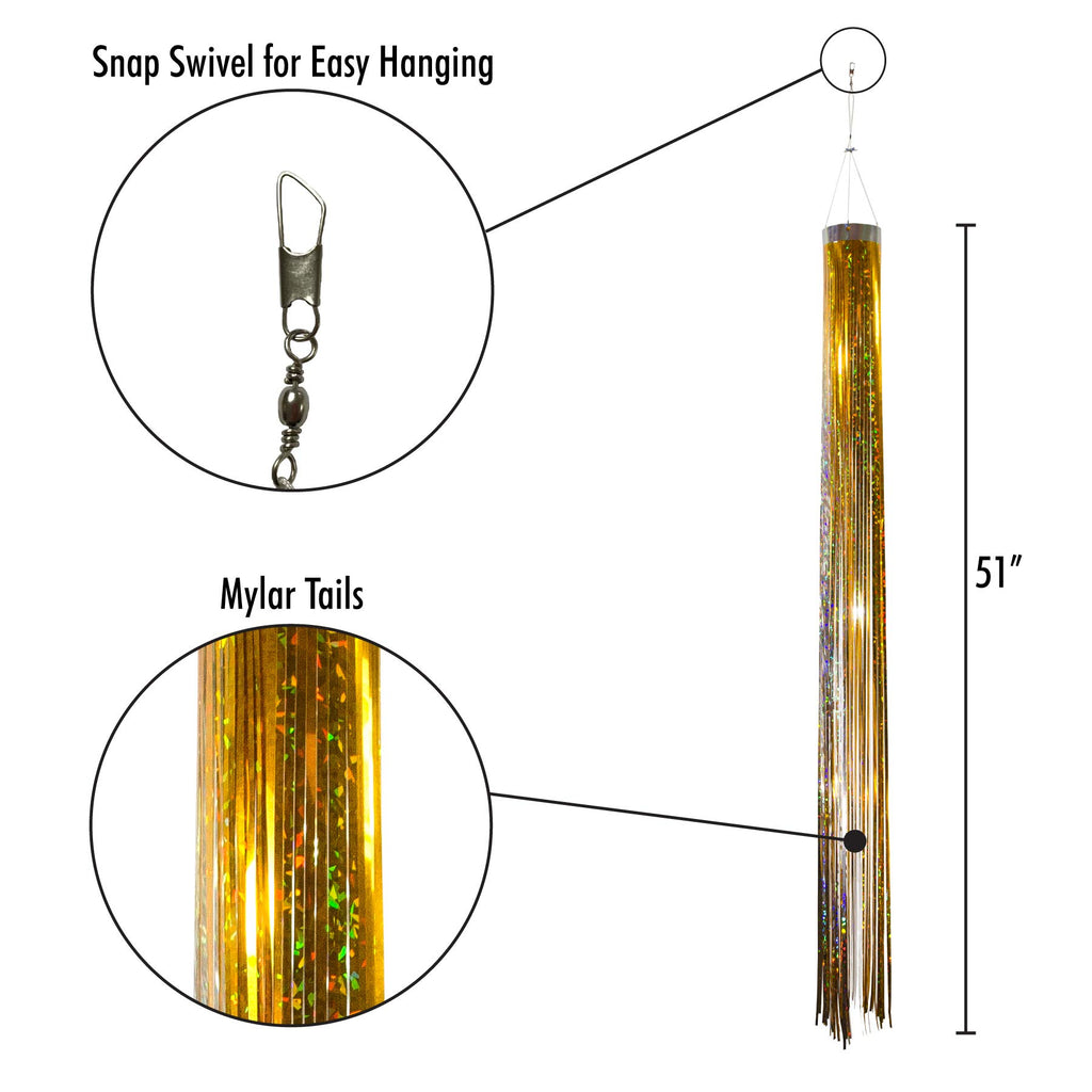 In the Breeze Gold Holographic Mylar Windsock – 4 x 51 Inch Reflective Decoration and Bird Repellent