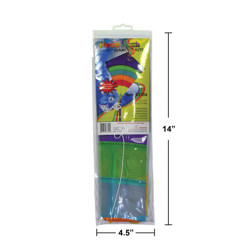 In the Breeze Neon Arch Diamond Kite - 27 inch with Color Tails and Winder