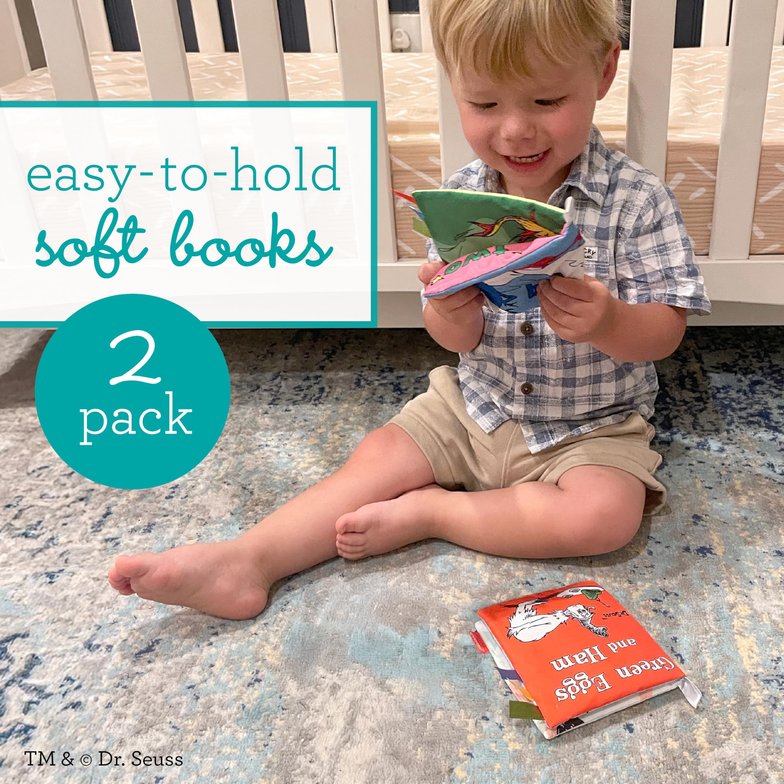 Infantino Dr. Seuss Soft Activity Books 2-Pack - Cloth Books with Satin Tags for Infants & Toddlers, 0+ Months