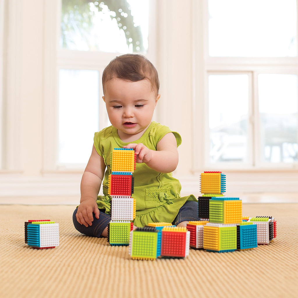 Infantino Press & Stay Sensory Blocks - 24-Piece Stacking Toy for Babies 12+ Months