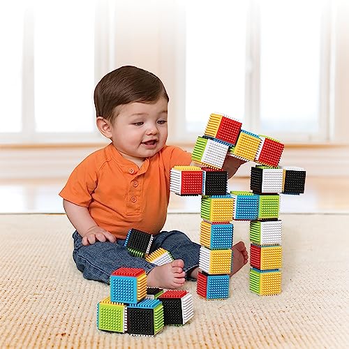 Infantino Press & Stay Sensory Blocks - 24-Piece Stacking Toy for Babies 12+ Months