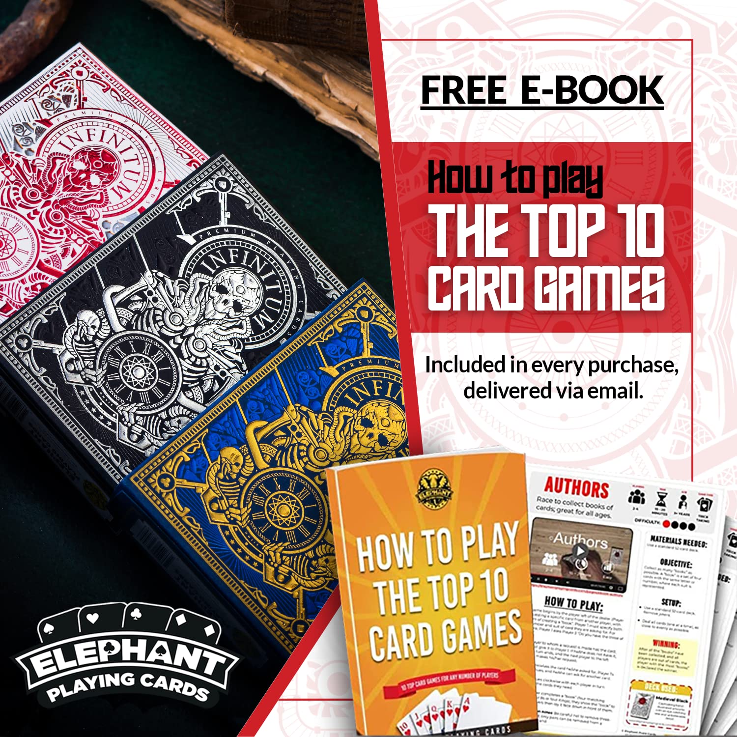 Infinitum Playing Cards by Elephant Playing Cards – Unique Illustrations, Premium Poker Deck with Free Game eBook