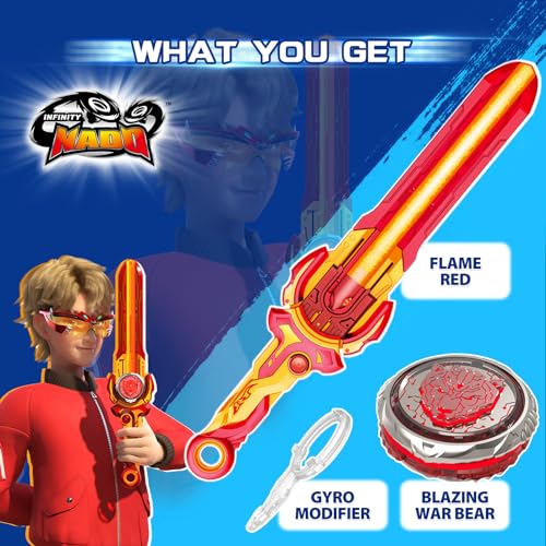 INFINITY NADO Battling Tops Toy with Sword Launcher - Blazing War Bear, Flame Red