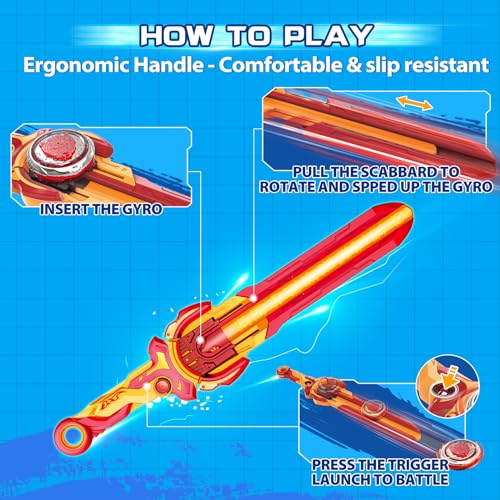 INFINITY NADO Battling Tops Toy with Sword Launcher - Blazing War Bear, Flame Red
