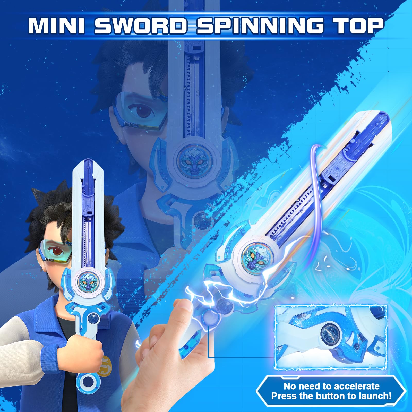 Infinity Nado Mini Nado Sword Battle Set – Blue Spinning Top Launcher for Kids Ages 5-12
