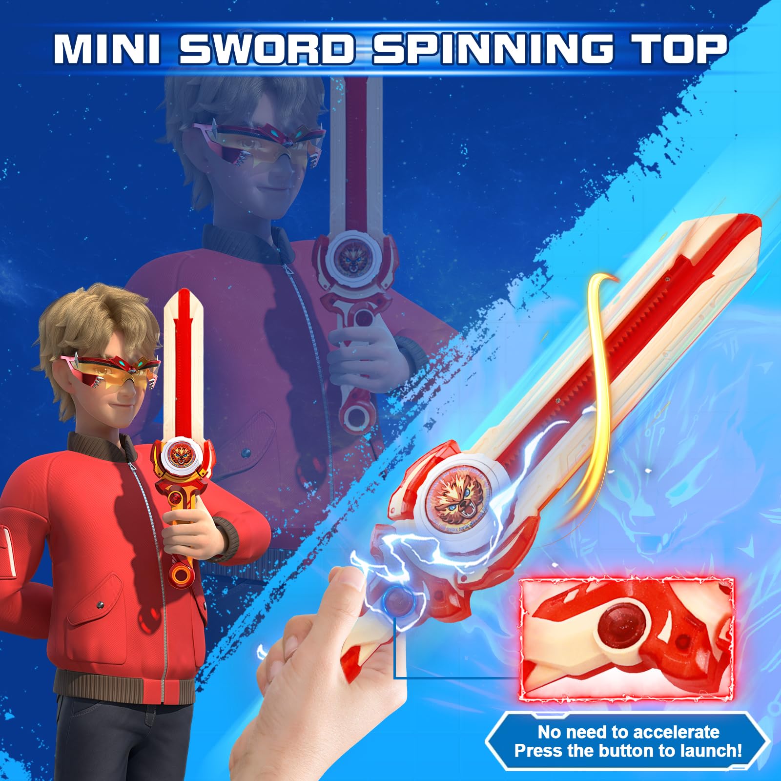 Infinity Nado Mini Nado Sword Spinning Top Battle Set - Red Sword Launcher for Beginners Ages 5-14