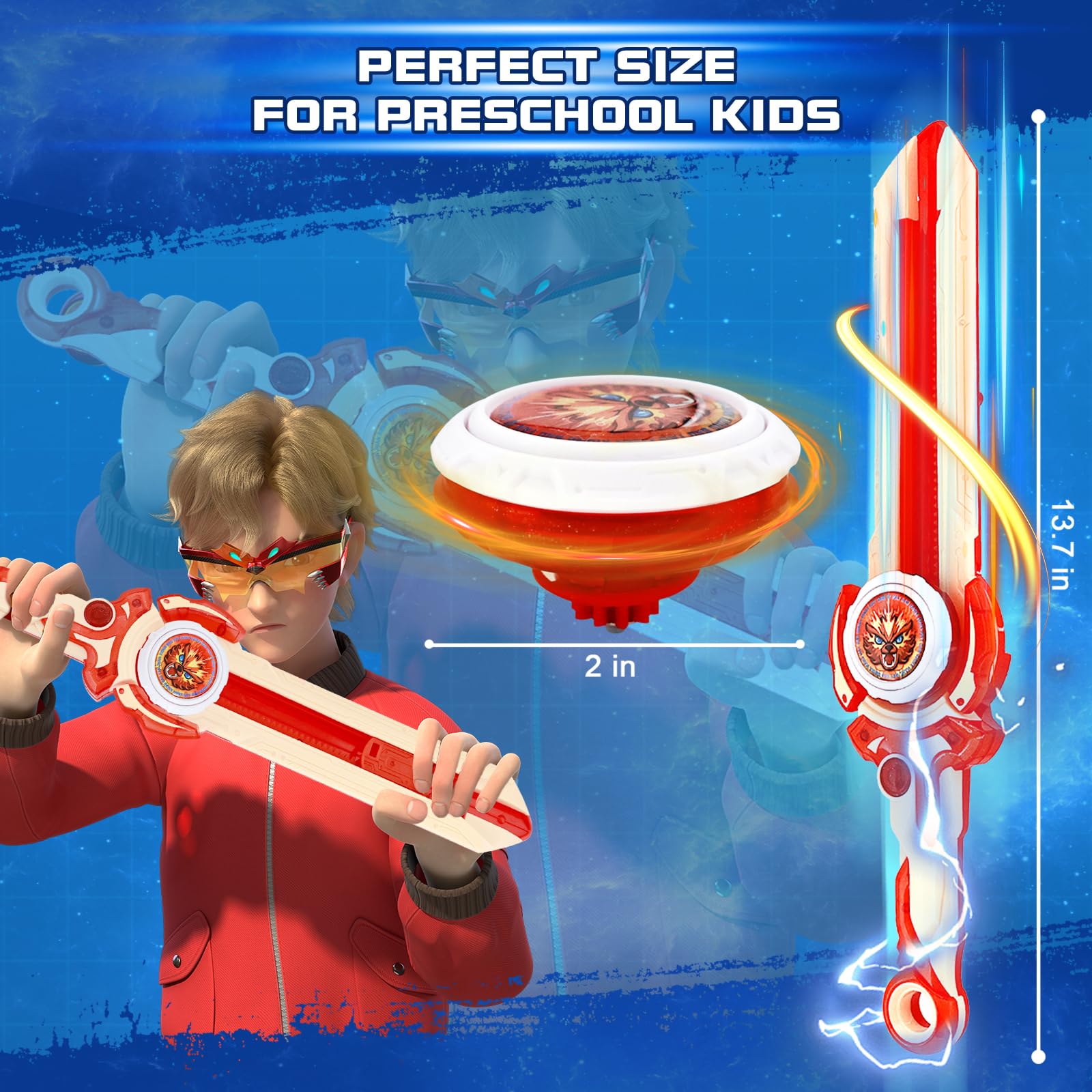 Infinity Nado Mini Nado Sword Spinning Top Battle Set - Red Sword Launcher for Beginners Ages 5-14
