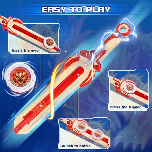 Infinity Nado Mini Nado Sword Spinning Top Battle Set - Red Sword Launcher for Beginners Ages 5-14