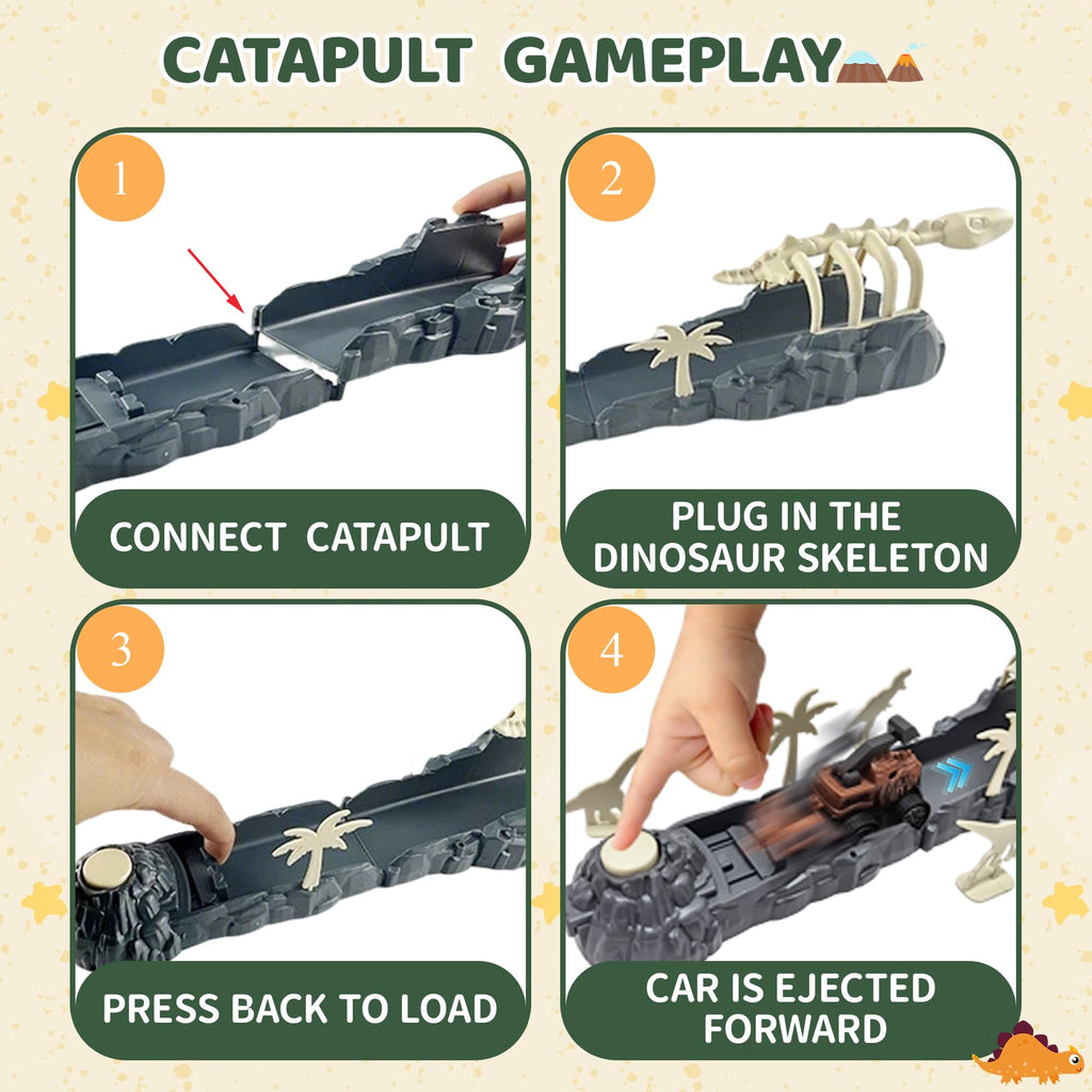 Infistaky 3-in-1 Dinosaur Toy Set: Shoulder Bag, Pull-Along Car & Launch Track for Kids 3+