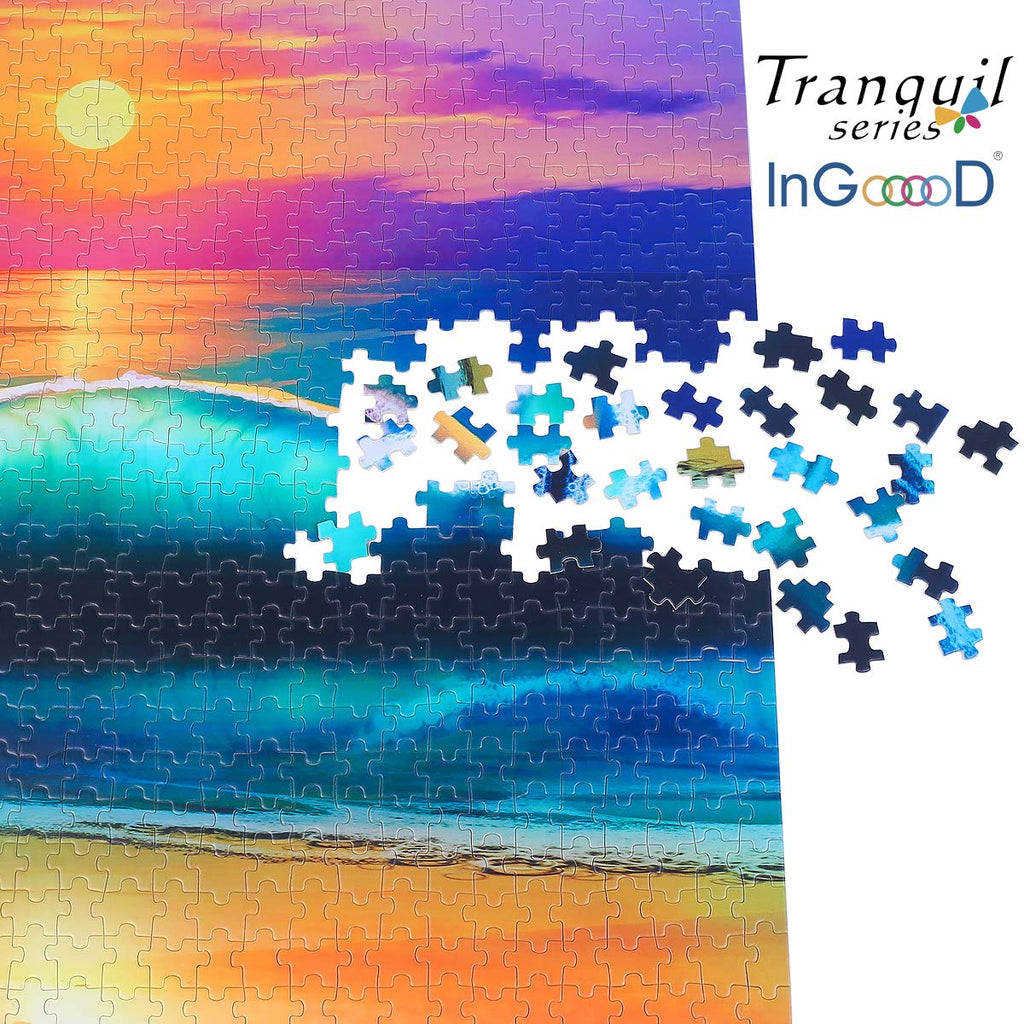 Ingooood 1000 Piece Jigsaw Puzzle - Tranquil Series Island Sunset - Wooden Adult Puzzle with Reference Picture & Letter-Coded Backs