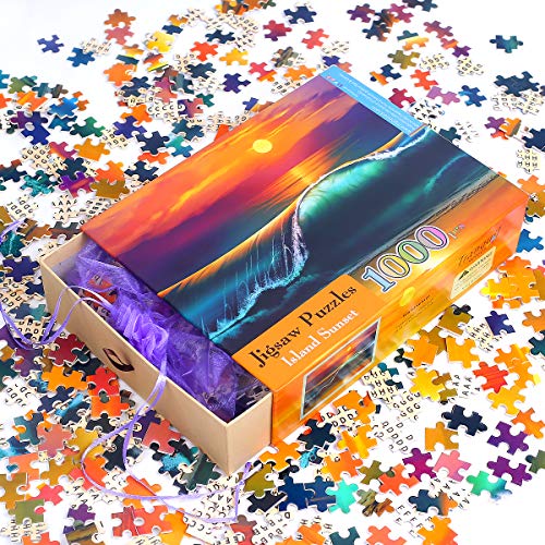 Ingooood 1000 Piece Jigsaw Puzzle - Tranquil Series Island Sunset - Wooden Adult Puzzle with Reference Picture & Letter-Coded Backs