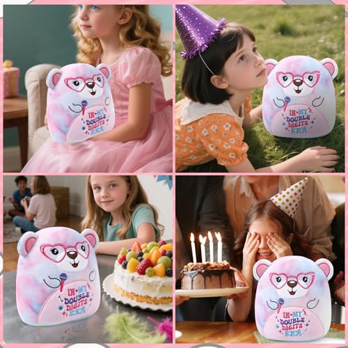 InIsaJace 8-Inch Double Digits Birthday Bear Plush with Glasses and Microphone – Cute Stuffed Animal for 10th Birthday Party Favors