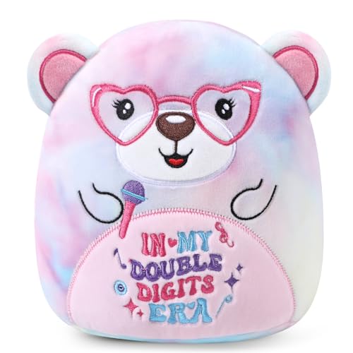 InIsaJace 8-Inch Double Digits Birthday Bear Plush with Glasses and Microphone – Cute Stuffed Animal for 10th Birthday Party Favors