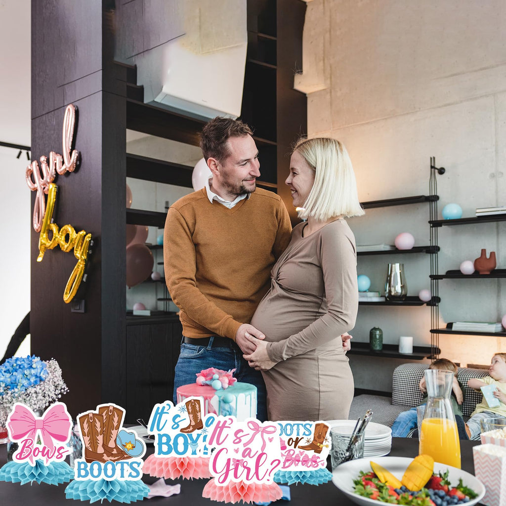 InIsaJace 9-Piece Boots Bows Honeycomb Centerpieces - Western Gender Reveal Decorations