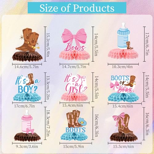 InIsaJace 9-Piece Boots Bows Honeycomb Centerpieces - Western Gender Reveal Decorations