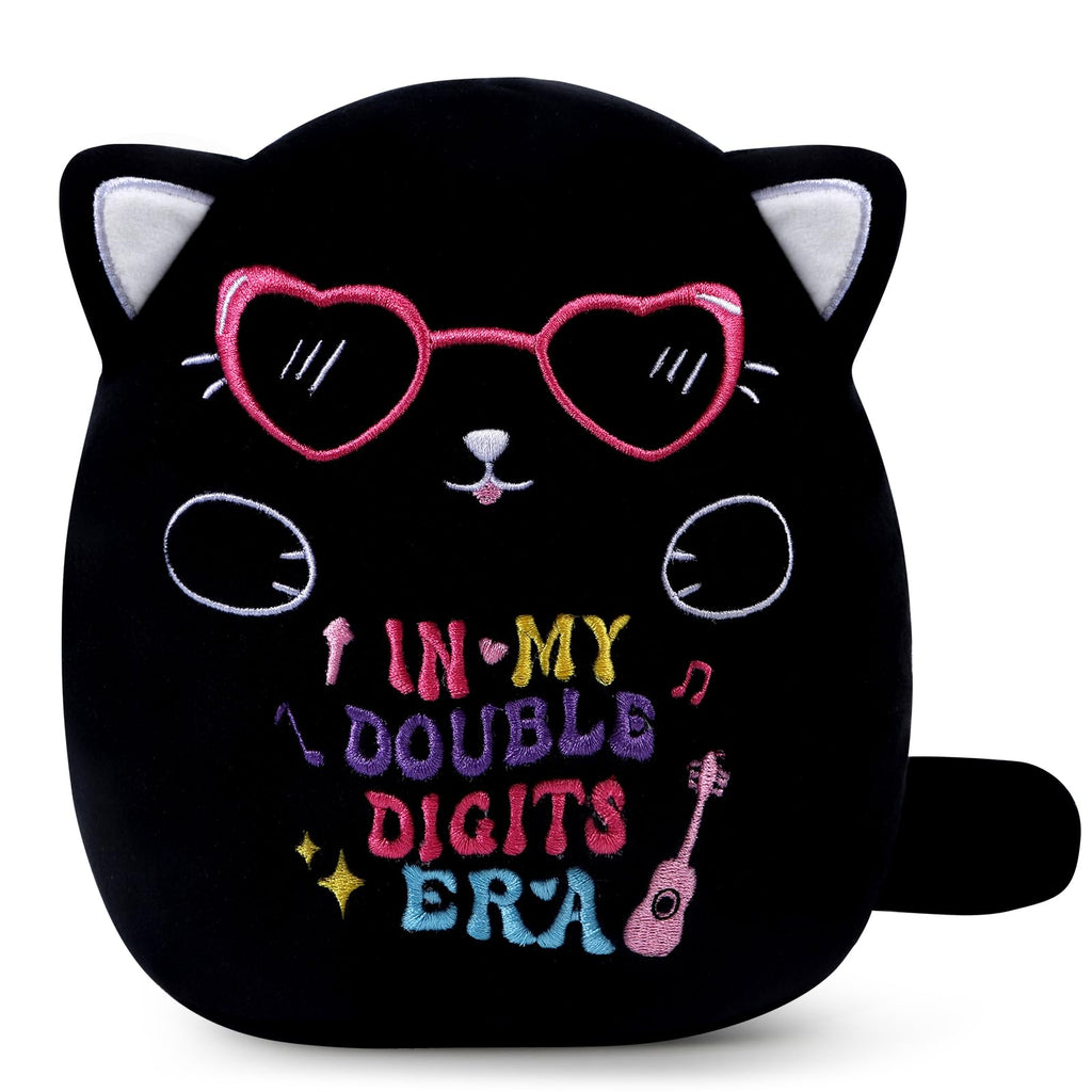 InIsaJace Black Cat 10th Birthday Stuffed Animal – 8 Inch Double Digits Plush with Heart Glasses