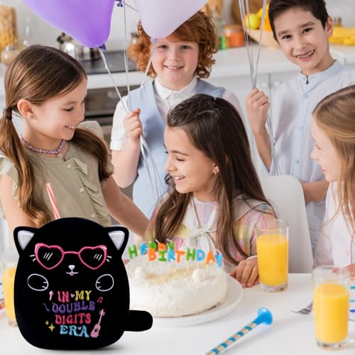 InIsaJace Black Cat 10th Birthday Stuffed Animal – 8 Inch Double Digits Plush with Heart Glasses