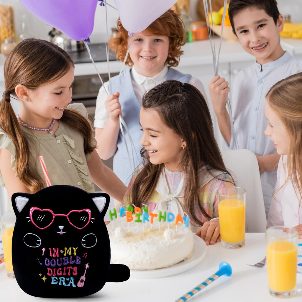 InIsaJace Black Cat 10th Birthday Stuffed Animal – 8 Inch Double Digits Plush with Heart Glasses