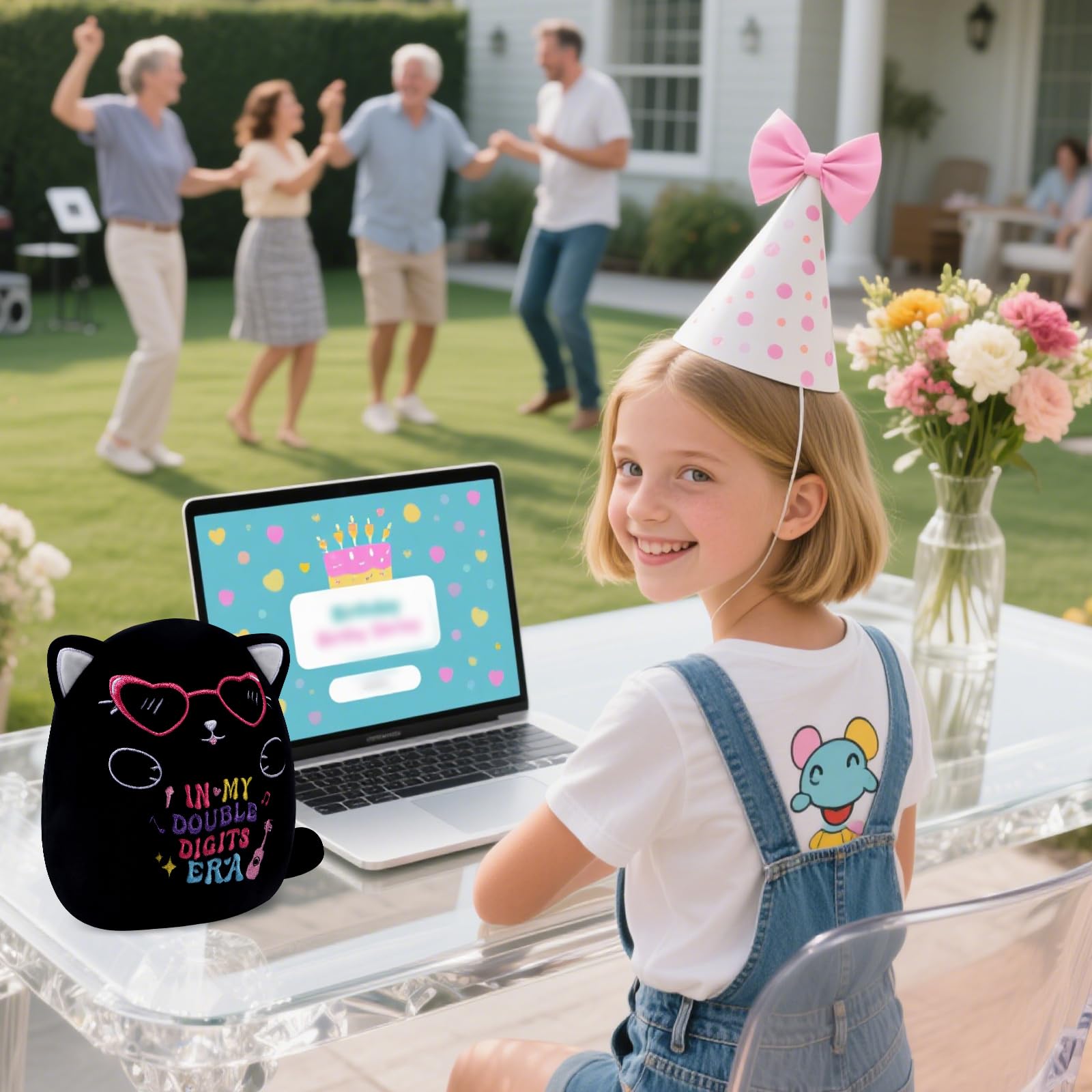 InIsaJace Black Cat 10th Birthday Stuffed Animal – 8 Inch Double Digits Plush with Heart Glasses