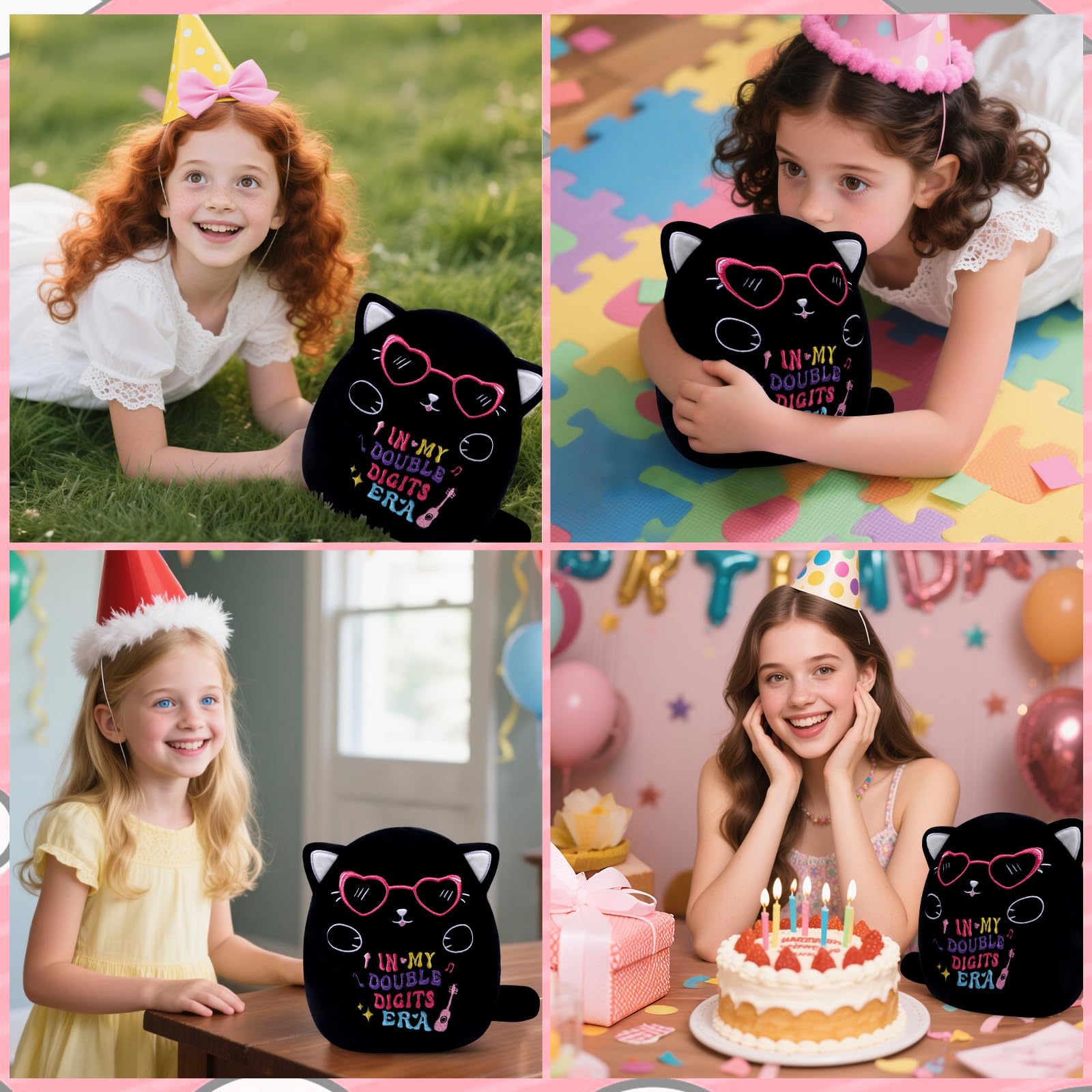 InIsaJace Black Cat 10th Birthday Stuffed Animal – 8 Inch Double Digits Plush with Heart Glasses