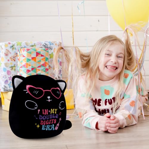 InIsaJace Black Cat 10th Birthday Stuffed Animal – 8 Inch Double Digits Plush with Heart Glasses