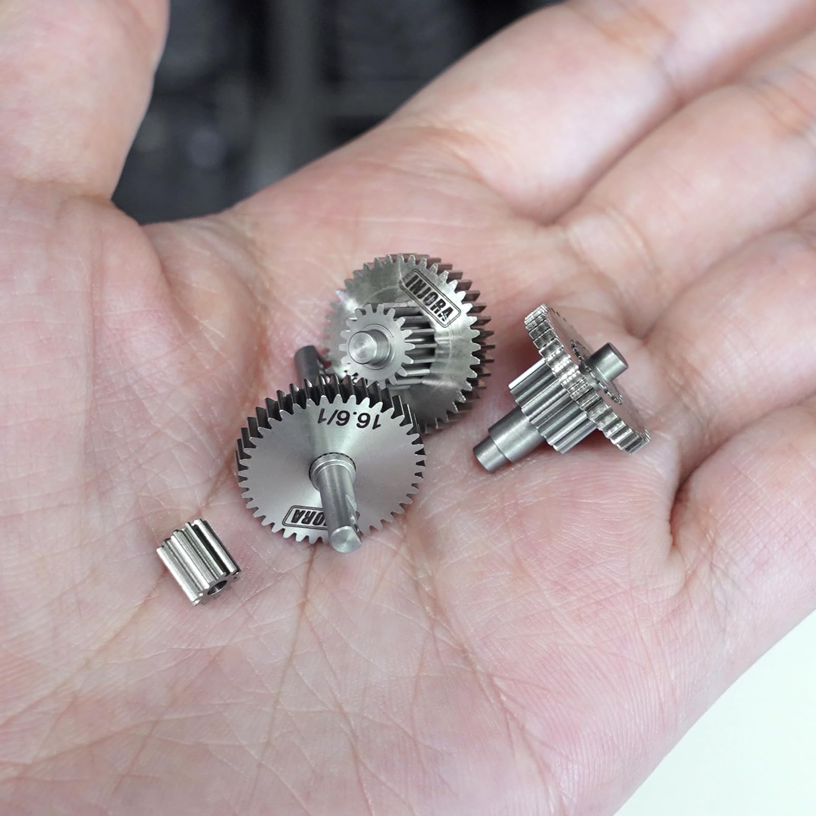 INJORA 15g Stainless Steel 16.6:1 Transmission Gear Pinion Set for TRX4M 1/18 RC Crawler