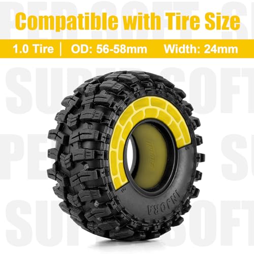 INJORA 4-Pack Silicone Rubber Tire Inserts for 1.0" RC Crawler Tires - Super Soft Yellow (56-58mm x 22-24mm)
