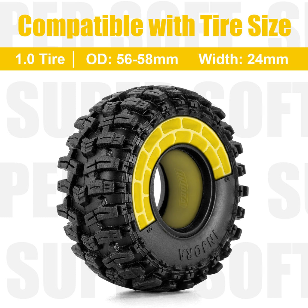 INJORA 4-Pack Silicone Rubber Tire Inserts for 1.0" RC Crawler Tires - Super Soft Yellow (56-58mm x 22-24mm)