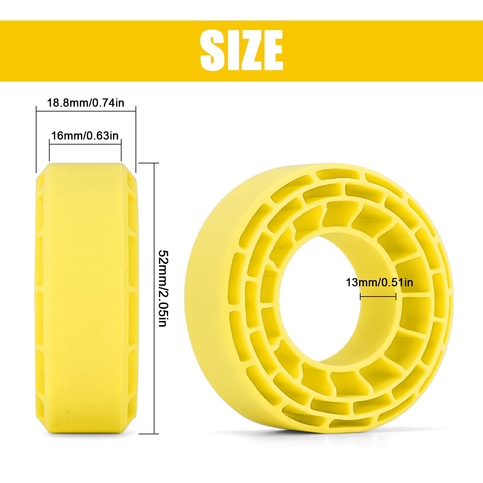 INJORA 4-Pack Silicone Rubber Tire Inserts for 1.0" RC Crawler Tires - Super Soft Yellow (56-58mm x 22-24mm)