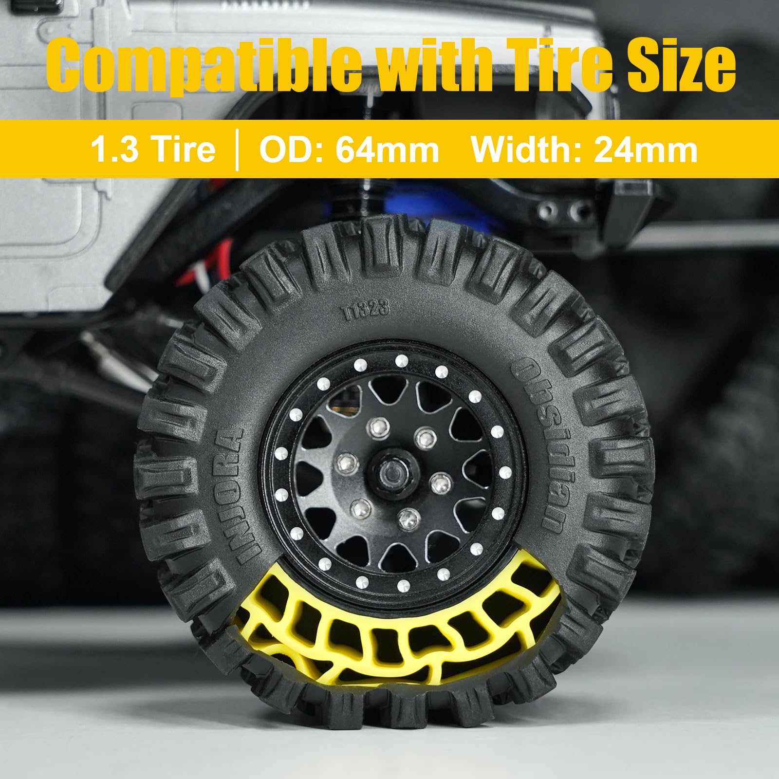 INJORA 4-Pack Yellow Silicone Rubber Tire Inserts for 64×24mm RC Tires (Super Soft)