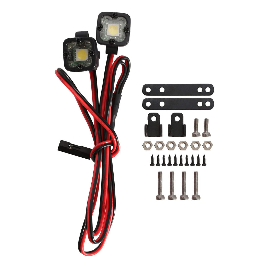 INJORA 4-Piece LED Headlight Set for 1/10 RC Crawlers – White, High-Brightness with Adjustable Brackets