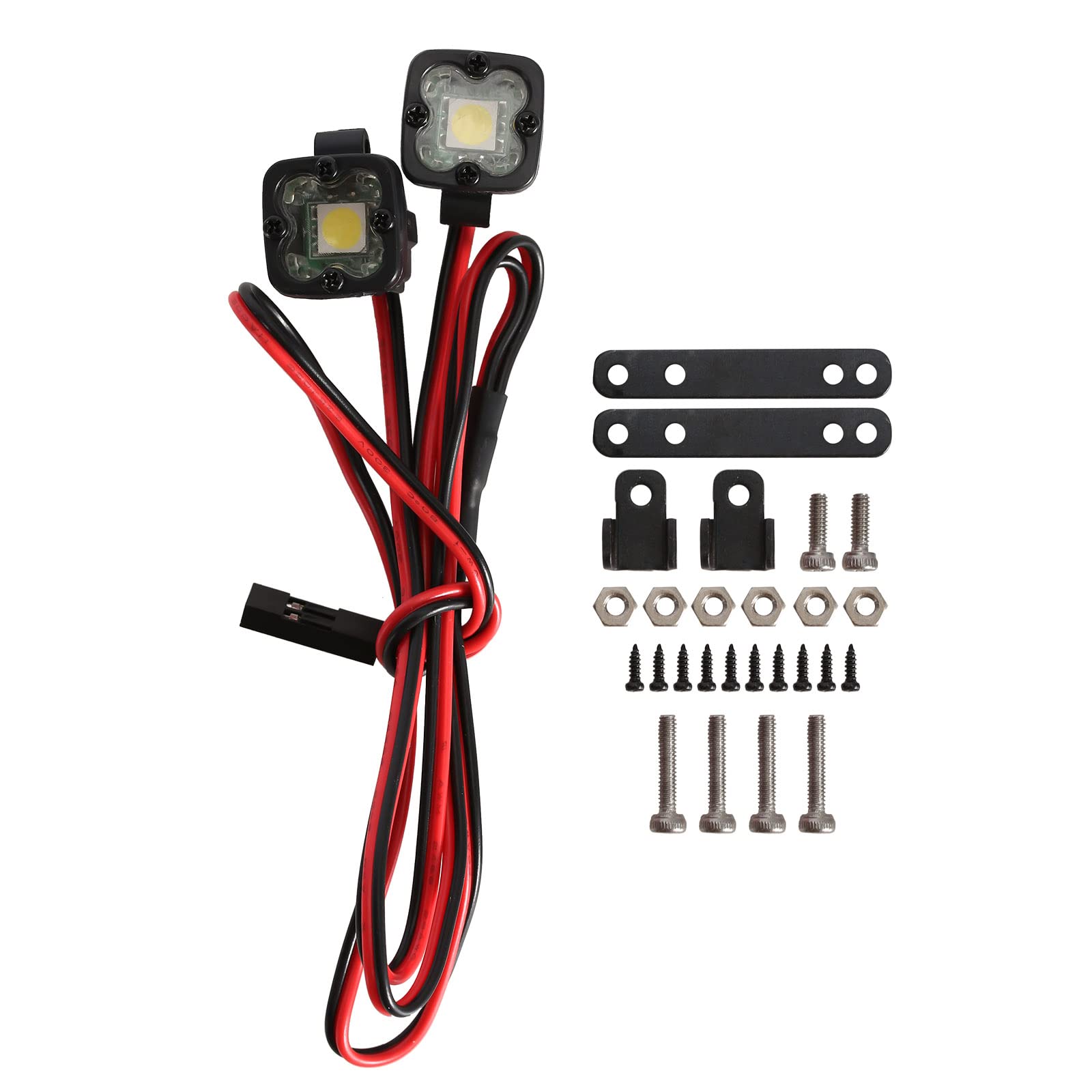 INJORA 4-Piece LED Headlight Set for 1/10 RC Crawlers – White, High-Brightness with Adjustable Brackets