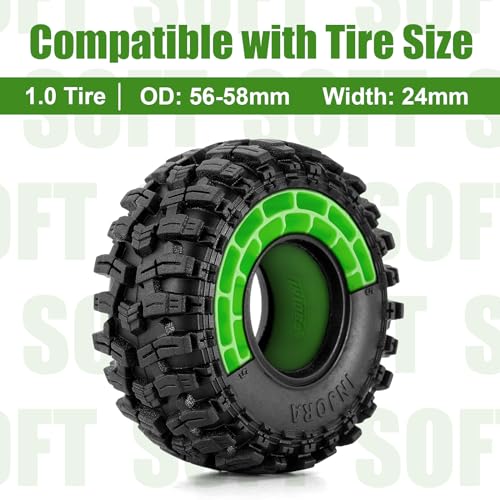 INJORA 4pcs Silicone Rubber Tire Inserts for 56-58mm x 22-24mm 1.0" RC Tires - Green
