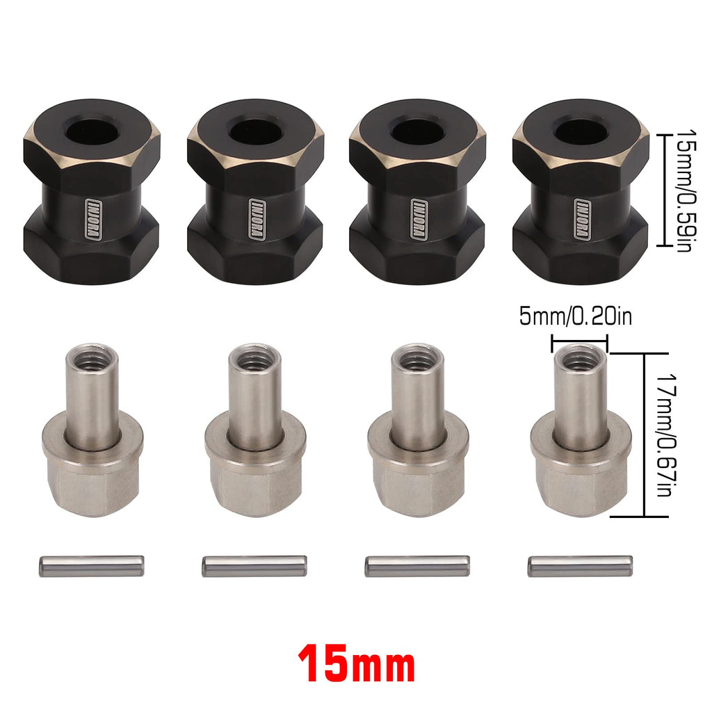 INJORA Brass Hex Hub 15mm for 1/10 RC Crawler – 12mm Hex Drive Adapter (Set of 4)