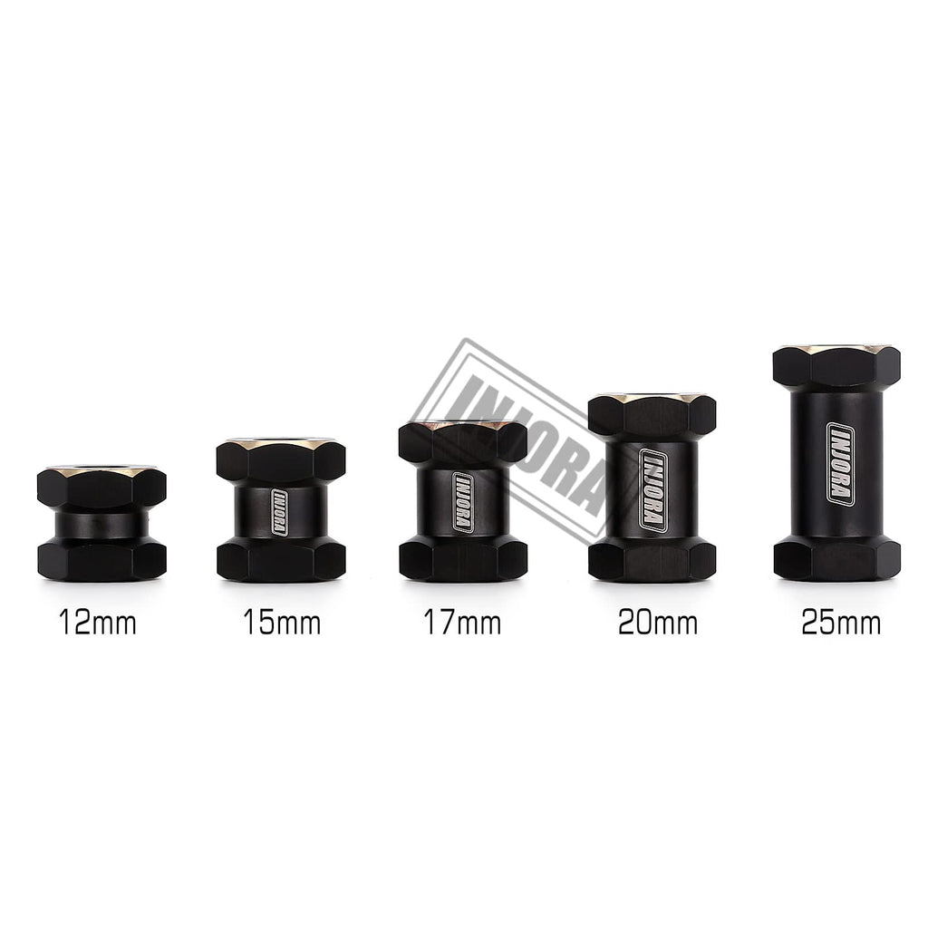 INJORA Brass Hex Hub 15mm for 1/10 RC Crawler – 12mm Hex Drive Adapter (Set of 4)